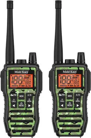 Midd Kacy MK208 Camo Walkie Talkie - Long Range walkie talkies - 61 Channels Gmrs Handheld Radio -121 Privacy Codes,New Flashlight,SOS Siren,NOAA Weather Alerts & Scan - Camouflage,2 Pack