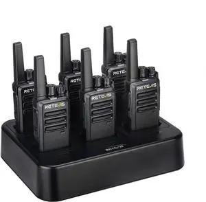 RT68 Walkie Talkies Rechargeable, Portable Two Way Radios 6 Pack with Six-Way Multi Gang Charger, Heavy Duty Walkie Talkie for Adults, Hands Free, Long Range, for School Restaurant Farm