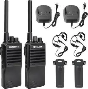 KP01 Professional/Business Walkie Talkies, Programmable Walkie Talkies with Earpiece, Rechargeable, Two-Way Radio Set, for Camping Hiking Skiing(2 Pack), Black