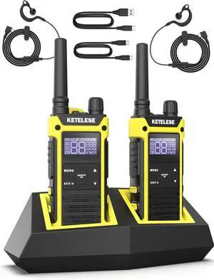 T3F IP67 Waterproof Walkie Talkies, FRS Two Way Radio with Earpiece, Triple Proof, Three Charging Options, USB/Type C Radio, NOAA, VOX (2 Pack), Black/Yellow