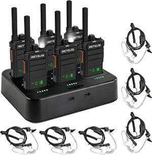 RB26H Walkie Talkies Long Range,6 Way Multi Unit Charger,Full Kit with Earpiece Kit,Hidden Display,Built in 2000mAh Battery, GMRS Repeater Capable, for Hospitality School Warehouse (6 Pack)