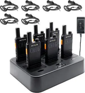 (3nd Gen RT22)  B3H Walkie Talkies Rechargeable, Ultra Slim, 2 Way Radio with Earpiece, 6 Way Multi Unit Charger, 1620 mAh Battery, LED Display, Business Two Way Radio for Retail Store (6 Pack)