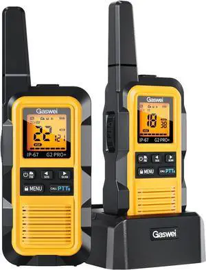 G2pro+ IP67 Waterproof Floating Heavy Duty Walkie Talkies Long Range for Adults FRS Double PTTFM radio,SOS,NOAA weather Rechargeable Two Way Radios 2 watts,VOX,Li-ion Battery (2 Pack - Yellow)