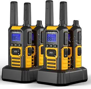 HD-1 IP67 Heavy Duty Walkie Talkies, Waterproof Dustproof Shockproof Long Range Two Way Radio with One-Key Group Call, Vibrate Alert, SOS, Dual PTT, Base & USB-C Charging, 4 Packs