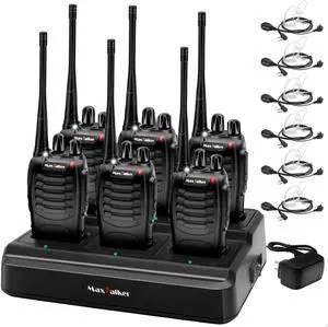 MT-8S Walkie Talkies Long Range for Adults,Rechargeable Walkie Talkie with 6 Way Multi Gang Charger, 1500mAh Li-ion Battery, Earpiece, Flashlight and USB-C Charging (6Pack)