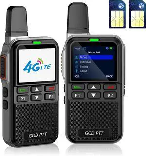 GODPTT Global Walkie Talkie, Nationwide Unlimited Range Long-Distance 4G PTT PoC Two-Way Radio, Emergency Preparedness, Portable, 1-Year Free Data, No Platform Fee (2-Pack V808 with SIM)