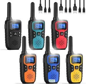 Walkie Talkies for Kids Adults - Long Range Rechargeable 2 Way Radios,Gift,Hiking Accessories Camping Gear with Lamp,SOS Siren,NOAA Weather Alert,VOX,Easy to Use 6 Pack