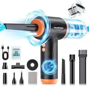 12-in-1 Cordless Compressed Air Duster with 2-Speeds 120,000RPM, LED Light, Computer Vacuum Air Duster 2-in-1, Perfect for Deep Cleaning Keyboards, PCs, Cars, and Electronics