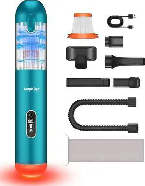 5-in-1 Car Vacuum Portable Cordless, Handheld Vacuum with White LED & Red LED Flash, 115W 18000Pa High Power, 3 Suction Modes, Mini Vacuum Cleaner with LED Display for Car Home Keyboards