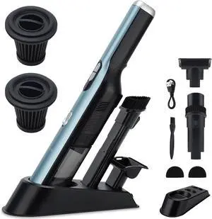 Handheld Cordless Vacuum Cleaner, Portable Car Vacuum with 18KPa Suction Power,Quick-Charge Hand Vac with LED Headlight & Storage Dock, Dust Buster for Home Office Desk Keyboards Pet Hair, Blue