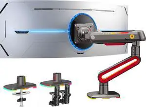 NB Designer Gaming Monitor Arm for 32 to 60 Inches Screen, Load up to 20 kg, VESA 75/100, RGB-Light, Heavy Duty, Multi Angle Adjustable, Premium Aluminum, Long Arm Extension Red