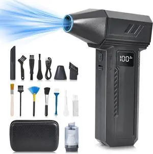 2-in-1 Electric Compressed Air Duster & Vacuum Cleaner - 130000RPM High Power Air Blower with LED Light 100-Gear Rechargeable Keyboard Cleaner for PC, Laptop, Home, Car - Black