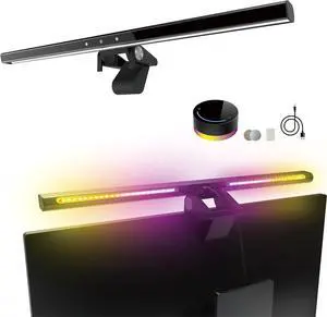 Monitor Light Bar with RemoteRGB Desk Lamp Sun Lamp Full Spectrum Screen Lamp, Glare-Free, Low Blue Light, Sound Sync RGB, USB-C Powered for GamingWork