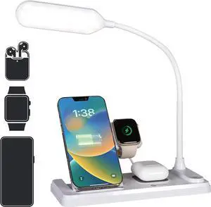 LED Desk Lamp with Multi-Device Charging Station, White