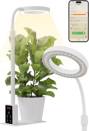 Smart LED Grow Lights for Indoor Plants, Desk Plant Light with Bluetooth App Control, 8W Full Spectrum Grow Lamp, Height Adjustable 16"-23", Auto Timer, Watering Reminder for Small Plants