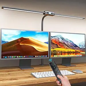 Desk Lamp with Remote Control  32.5" Wide Double Head, Architect Desk Lamp for Home Office with Clamp, Timer, 24W Ultra Bright Gooseneck LED Desk lamp for Computer Reading