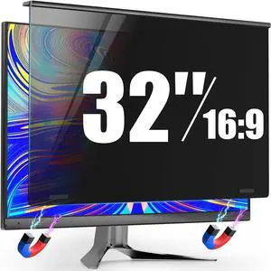 Magnetic 32 Inch Privacy Screen for Frameless Computer Monitor 16:9 Aspect Ratio,Hanging Blue Light Screen Protector Eye Protection Anti-Spy Shield, 32in Removable Privacy Filter
