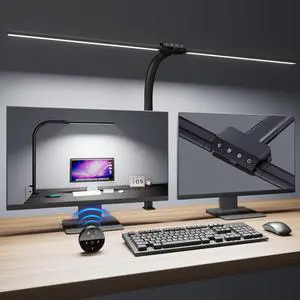 Desk lamp,LED Desk Lamps for Home Office,Eye-Caring Architect Desk Lamp with Clamp,Dual Screen Computer Monitor Gooseneck Smart Light:24W 10 Color Flexible Adjustable Desk Lamp for Study Drafting