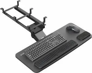 Premium Adjustable Computer Keyboard and Mouse Platform Tray, Ergonomic Under Table Desk Mount Drawer with Padding, Black, MOUNT-KB27P-B