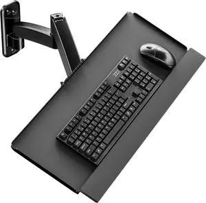 Keyboard Tray Wall Mount,Sit-Stand 26 Inch Keyboard and Mouse Stand,Height Adjustable Typing Platform,360 Degree Rotation, Holds up to 19.8 lbs, Black