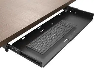 Sliding Keyboard Tray Under Desk, Pull-Out Keyboard and Mouse Tray, 27 x 9.8 inches Large Platform Slide-Out Computer Drawer for Typing, Metal, Black