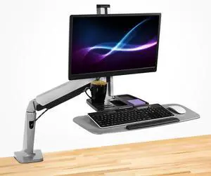 Sit Stand Workstation for Single Monitor and Keyboard - Height Adjustable Standing Desk Mount with Monitor Mount and Keyboard Tray