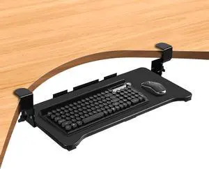 Keyboard Tray Under Desk Height Adjustable,Pull Out with Adjustable C Clamp Mount System for L-Shaped Tables, Extra Sturdy, 26.4 x 11.8 Slide-Out Platform Computer Drawer for Typing, Black