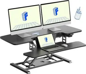 42 inch Electric Motor Desk Converter, Height Adjustable Motorized Stand up Desk Riser with Quick Release Keyboard Tray, Black Monitors and Laptop Workstation