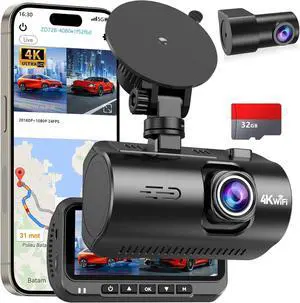 4K Dual Dash Cam for Cars: Front & Rear Cameras with WiFi GPS - Easy USB Setup Commuters Daily Driving and Accident Evidence