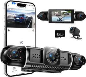 360°View 4 Channel Dash Cam, 2K+1080P Front and Rear Inside Left Right, Wireless Camera for Cars, Built-in G-Sensor, IR Night Vision, 24H Parking Mode, 64GB SD Card, Loop Recording, APP Control