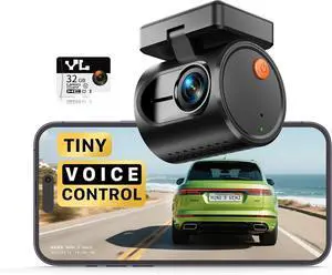KAWA 2K Tiny Dash Cam, 1296P QHD Mini Car Camera DashCam - Voice Control, G -Sensor, Free 32GB TF Card, Built-in WiFi, APP Control, WDR/3D DNR with Super Night Vision, 24H Parking Mode