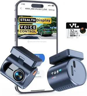 2K Dash Cam for Cars with Voice Control - Stealth Display Tiny Dashcam Front Included 32GB Micro SD Card, Super Night Vision, 1296P QHD, G-Sensor, Built in WiFi & App Car Camera