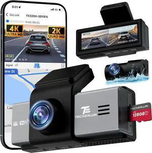 Dash Cam Front and Rear, 4K with ADAS, Camera for Cars 170°/150° Wide View, No-Light Night Vision, GPS, WDR, G-Sensor, App Support, 24H Parking Mode, 128GB Card Included