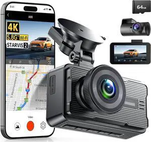 4K Dash Cam Front and Rear with 5Ghz WiFi GPS, Dual Dashcam 64GB Card, 3" Screen, Night Vision, 24H Parking Mode  Reliable Camera for Family Cars, Rideshare Drivers, Trucks