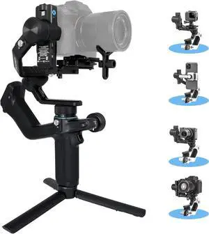 Feiyu SCORP Mini-2 All-in-1 Gimbal Stabilizer Mirrorless Cameras, Action Camera and Smartphones. Built in AI Facial Tracking Sensor | Gesture Control Dual-Handle Grip Payload 2.65 lbs - Black