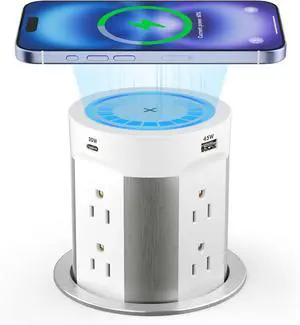 Pop Up Outlet for Countertop Kitchen, 15W Wireless Charger, 75W USB C Counter Top Electrical Power, 8 Outlets & 4 Ports, 4"Hole Recessed Popup Island Conference Table Office