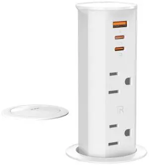 2 inch Space Saver Pop Up Outlet for Countertop with PD20W USB Ports,2 Outlets Tamper Resistant,Splashproof Socket,Desk Power Grommet Home Office Kitchen White (ETL Listed)