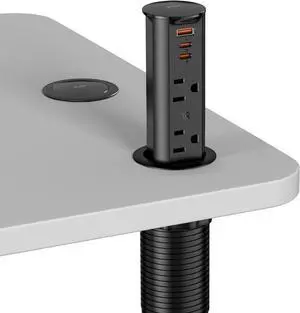 2 Inch Pop Up Outlet for Countertop,Power Grommet 2-inch Desk Wire Hole Insert,20W USB C,2 Outlets,2 C/1 A,Recessed Outlet,Desk Charging Station (Black, 6 FT Cable)