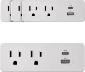 4 Packs of Device Fast Charging Multi Plug Wall Outlet Extender (2) AC Power Outlets (1) 20W PD Type C Port 18W USB A Strip Expander Splitter in Adapter