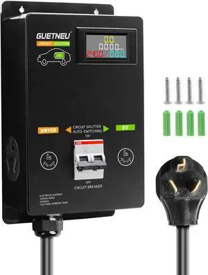 NEMA 10-30 (3 Prong) Dryer Splitter with Breaker - 240V for EV, Fast Charge 2 EVs, Prioritizing Left-Side Power Supply