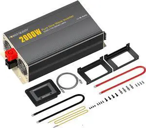 2000W Pure Sine Wave Inverter, Solar Power Inverter 12V DC to 110V-120V AC Converter with 2 Outlets, LCD Display for Off-Grid System, RV, Truck, Home Appliances