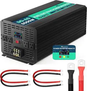 5000W Pure Sine Wave Power Inverter 12V DC to 110V AC with Wireless Remote Control LCD Display 1 USB Port, 4 Outlets, Terminal Blocks for RV Truck Cabin Off Grid