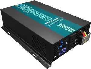 Reliable 3000W Solar Power Inverter Off Grid 24V DC Voltage Converter LED Display Pure Sine Wave Dual 120V AC Outlets