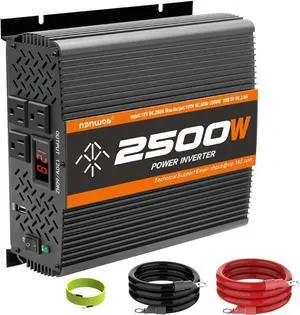 2500W Inverter 12V DC to 120V AC Converter for Home, RV, Truck, Off-Grid Solar Power with Built-in 5V/2.1A USB, Hardwire Port, Remote Controller