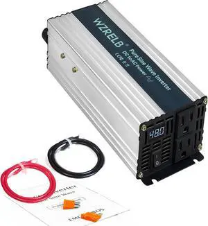 800W Pure Sine Wave Inverter 48V DC to 110V 120V AC,Car Power with Dual AC Outlets, LED Display,Off-Grid Portable Converter for Home, RV, Truck, Camping
