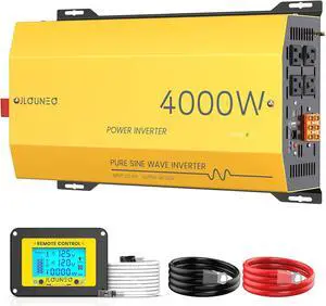 4000W Pure Sine Wave Inverter 12V DC to 120V AC Converter for Home, RV, Truck, Off-Grid Solar Power Built-in 3.1A USB, Type-C Port, Hardwire Output Remote Control with LCD Screen