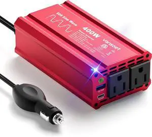 400W Peak Clipped Sine Wave Car Power Inverter DC 12V to AC(2 Outlets) 110V Charger Plug Adapter Converter with PD3.0 & QC18W Dual USB Charging Ports