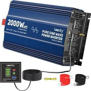 2000 Watt Pure Sine Wave Inverter, 12V DC to 120V AC Converter for RV Truck Off-Grid Solar Home Power Inverter with 3 Outlet, 5V 2.4A USB, Remote Control Compatible Lithium Battery by