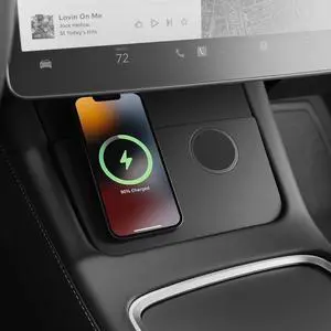 Dual Wireless Phone Charger for Tesla Model 3 2021-2023 & Y 2021-2025 (2nd Gen) Compatible with MagSafe iPhone 16, 15, 14, 13 - Magnetic Center Console Mount Charging Pad