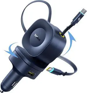 240W Retractable Car Charger USB C Fast Charging, VR2 Max 4 in 1 with Dual Cable for iPhone 17 16 15 Pro Max, Samsung Galaxy S25 Ultra, Android, iPad, MacBook